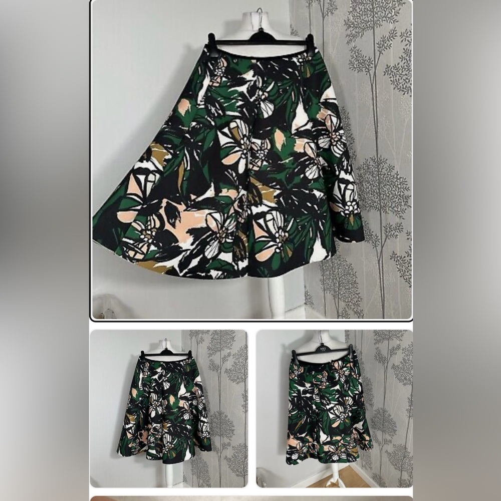 H&M Floral A-Line Skirt - Green and Black size 2